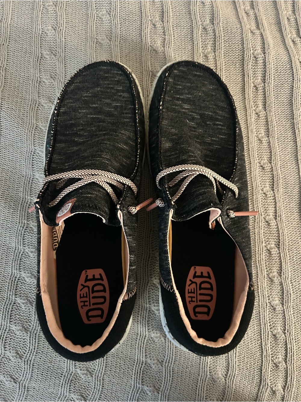 Hey Dude Women's Black Slip-On Sneakers with Pink Accents